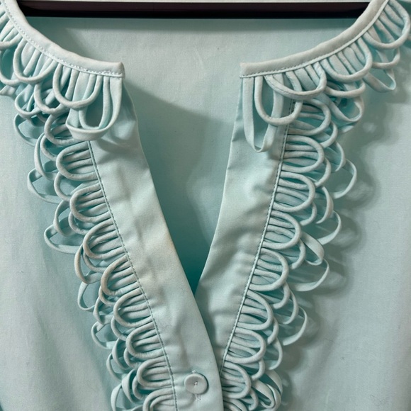 Talbots Green Button Down Blouse with Ruffled Bib Collar - Picture 2 of 6